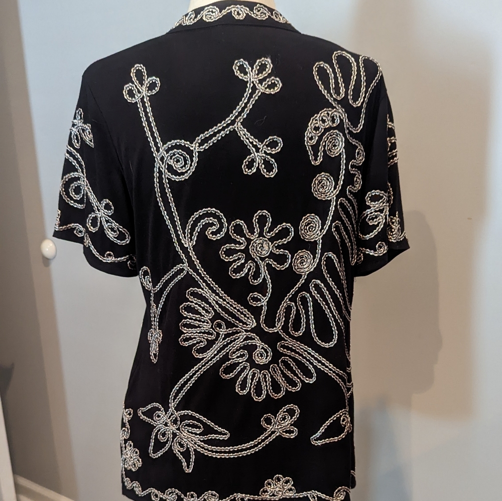 Lauren Michelle Embellished Blk Tunic Sz L - Picture 3 of 7